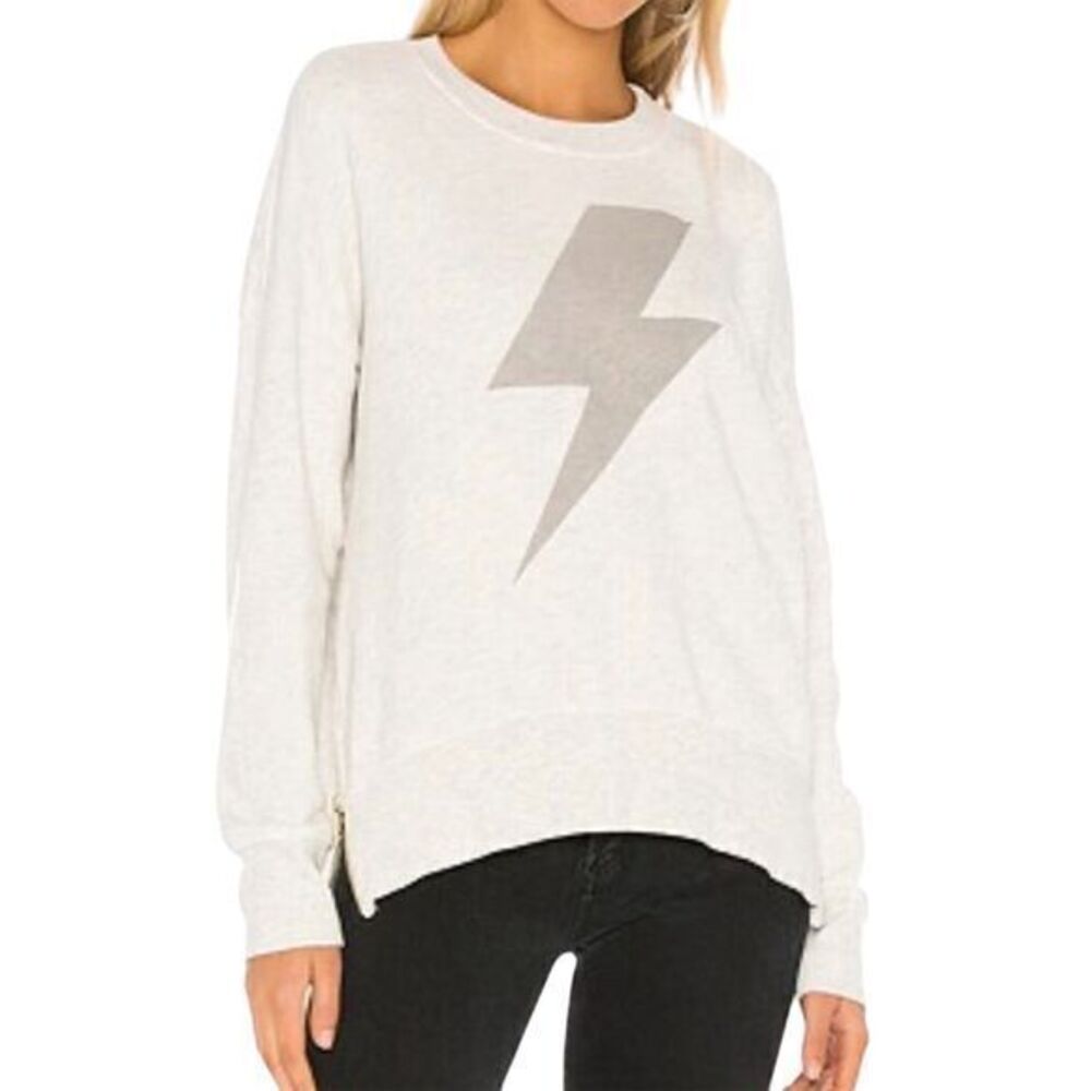 Sundry Women's Gray Lightning Bolt Double Zip Oversized Sweatshirt Size M Casual